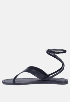 WRAP-UP Tie Around Black Flat Sandals -Her Shoe World LENABlackSuedeWalkingLoaferMules RCSH2861 Black 4