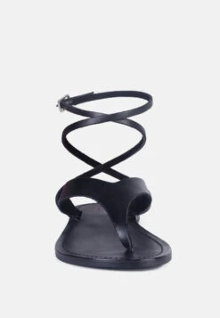 WRAP-UP Tie Around Black Flat Sandals -Her Shoe World LENABlackSuedeWalkingLoaferMules RCSH2861 Black 5