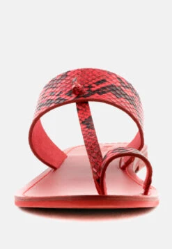 LEONA Snake Print Thong Flat Sandals -Her Shoe World LEONASnakePrintThongFlatSandals RCSH1853 Red 3