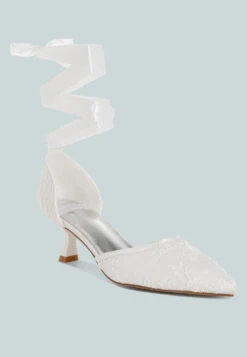 Laika Lace Kitten Heel Sandals -Her Shoe World LaikaLaceKittenHeelSandalsRCSH5112WHITE 10