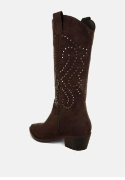 Lariat Studs Embellished Cowboy Boots -Her Shoe World LariatStudsEmbellishedCowboyBootsRCSH5300BROWN 9