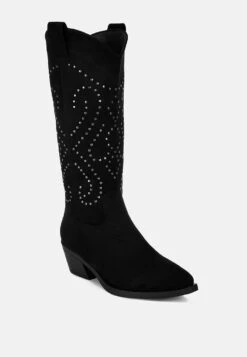 Lariat Studs Embellished Cowboy Boots -Her Shoe World Lariat Studs Embellished Cowboy Boots RCSH5300 black 3