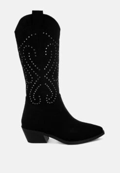 Lariat Studs Embellished Cowboy Boots -Her Shoe World Lariat Studs Embellished Cowboy Boots RCSH5300 black 6