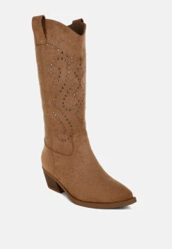 Lariat Studs Embellished Cowboy Boots -Her Shoe World Lariat Studs Embellished Cowboy Boots RCSH5300 CAMEL 3