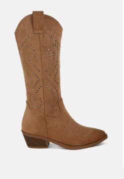 Lariat Studs Embellished Cowboy Boots -Her Shoe World Lariat Studs Embellished Cowboy Boots RCSH5300 CAMEL 4