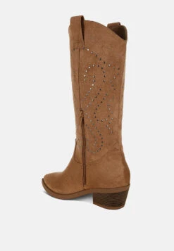 Lariat Studs Embellished Cowboy Boots -Her Shoe World Lariat Studs Embellished Cowboy Boots RCSH5300 CAMEL 8