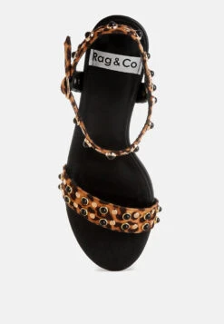 Laro Studs & Pearls Detail Leopard Sandals -Her Shoe World LaroStuds PearlsDetailLeopardSandalsRCSH5632 2