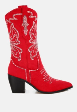 Latafa Rhinestones Embellished Cowboy Boots 25 Latafa Rhinestones Embellished Cowboy Boots -Her Shoe World Latafa Rhinestones Embellished Cowboy Boots RCSH5219 RED 2