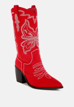 Latafa Rhinestones Embellished Cowboy Boots 26 Latafa Rhinestones Embellished Cowboy Boots -Her Shoe World Latafa Rhinestones Embellished Cowboy Boots RCSH5219 RED 4