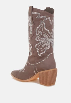 Latafa Rhinestones Embellished Cowboy Boots 34 Latafa Rhinestones Embellished Cowboy Boots -Her Shoe World Latafa Rhinestones Embellished Cowboy Boots RCSH5219 TAUPE 1