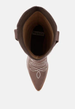 Latafa Rhinestones Embellished Cowboy Boots 35 Latafa Rhinestones Embellished Cowboy Boots -Her Shoe World Latafa Rhinestones Embellished Cowboy Boots RCSH5219 TAUPE 5