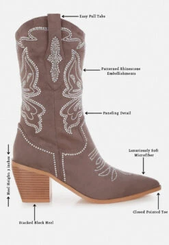 Latafa Rhinestones Embellished Cowboy Boots 37 Latafa Rhinestones Embellished Cowboy Boots -Her Shoe World Latafa Rhinestones Embellished Cowboy Boots RCSH5219 TAUPE 7