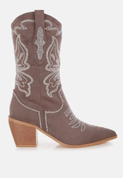 Latafa Rhinestones Embellished Cowboy Boots 31 Latafa Rhinestones Embellished Cowboy Boots -Her Shoe World Latafa Rhinestones Embellished Cowboy Boots RCSH5219 TAUPE 8
