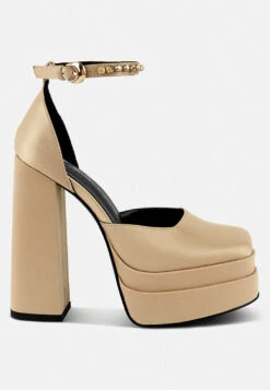 MARTINI Latte Sky High Platform Sandals -Her Shoe World MARTINISkyHighRampwalkSatinSandals RCSH3150 Latte 5