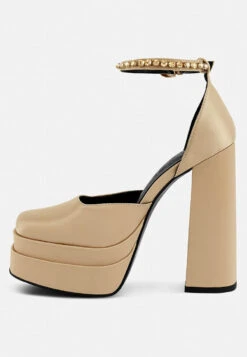 MARTINI Latte Sky High Platform Sandals -Her Shoe World MARTINISkyHighRampwalkSatinSandals RCSH3150 Latte 9