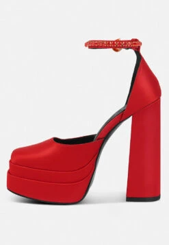 MARTINI Red Sky High Platform Sandals -Her Shoe World MARTINISkyHighRampwalkSatinSandals RCSH3150 Red 9