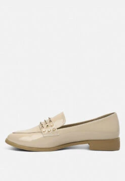MEANBABE Semicasual Stud Detail Patent Loafers In Beige -Her Shoe World MEANBABESemicasualStudDetailPatentLoafersinBeige RCSH4051 Beige 6