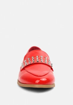 MEANBABE Semicasual Stud Detail Patent Loafers In Red -Her Shoe World MEANBABESemicasualStudDetailPatentLoafersinRed RCSH4051 Red 3