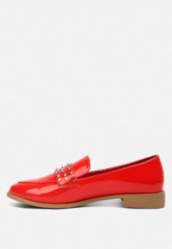 MEANBABE Semicasual Stud Detail Patent Loafers In Red -Her Shoe World MEANBABESemicasualStudDetailPatentLoafersinRed RCSH4051 Red 4