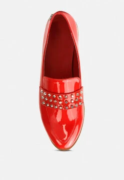 MEANBABE Semicasual Stud Detail Patent Loafers In Red -Her Shoe World MEANBABESemicasualStudDetailPatentLoafersinRed RCSH4051 Red 8