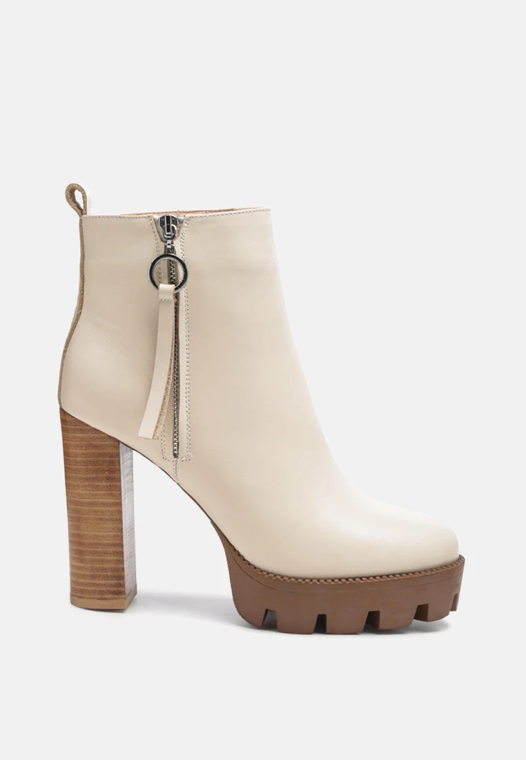MISTRESS High Block Heeled Chunky Leather Boot In Beige 4 MISTRESS High Block Heeled Chunky Leather Boot In Beige - Image 2