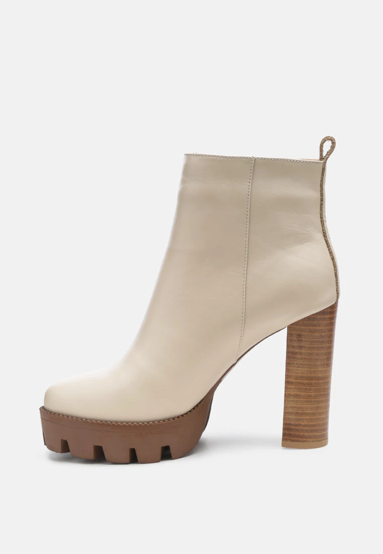MISTRESS High Block Heeled Chunky Leather Boot In Beige 6 MISTRESS High Block Heeled Chunky Leather Boot In Beige - Image 4