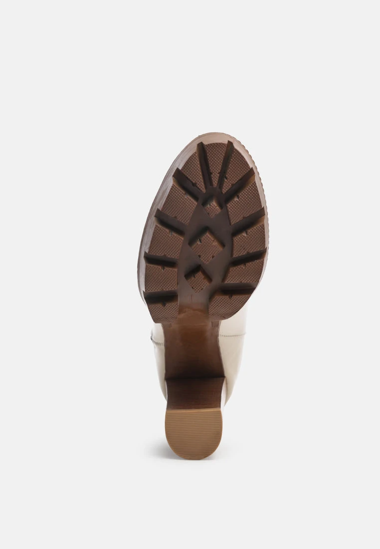 MISTRESS High Block Heeled Chunky Leather Boot In Beige 7 MISTRESS High Block Heeled Chunky Leather Boot In Beige - Image 5