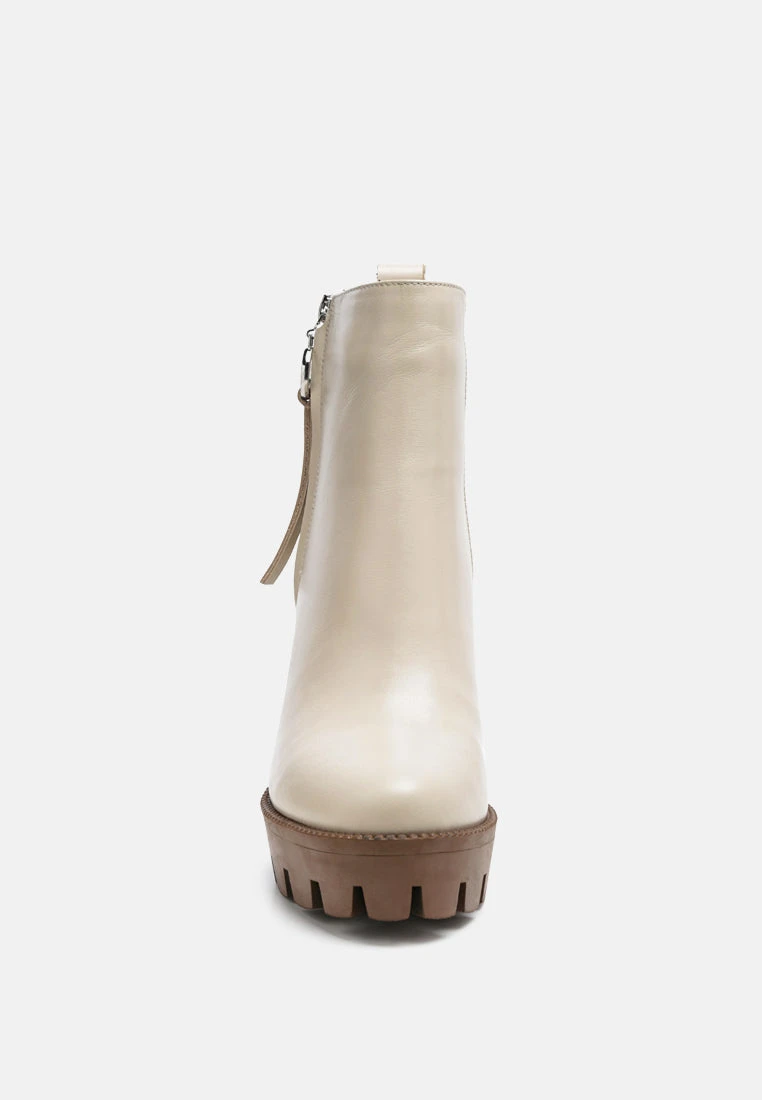 MISTRESS High Block Heeled Chunky Leather Boot In Beige 5 MISTRESS High Block Heeled Chunky Leather Boot In Beige - Image 3