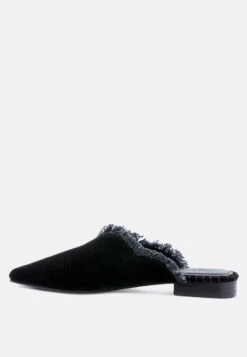 MOLLY Black Frayed Leather Mules -Her Shoe World MOLLYBlackFrayedLeatherMules RCSH1868 Black 4
