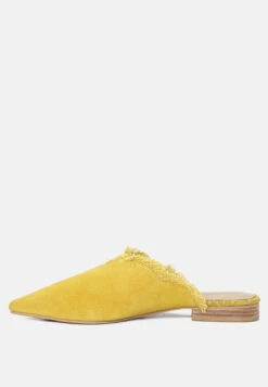 MOLLY Mustard Frayed Leather Mules -Her Shoe World MOLLYMustardFrayedLeatherMules RCSH1868 Mustard 3