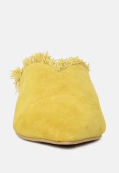 MOLLY Mustard Frayed Leather Mules -Her Shoe World MOLLYMustardFrayedLeatherMules RCSH1868 Mustard 5