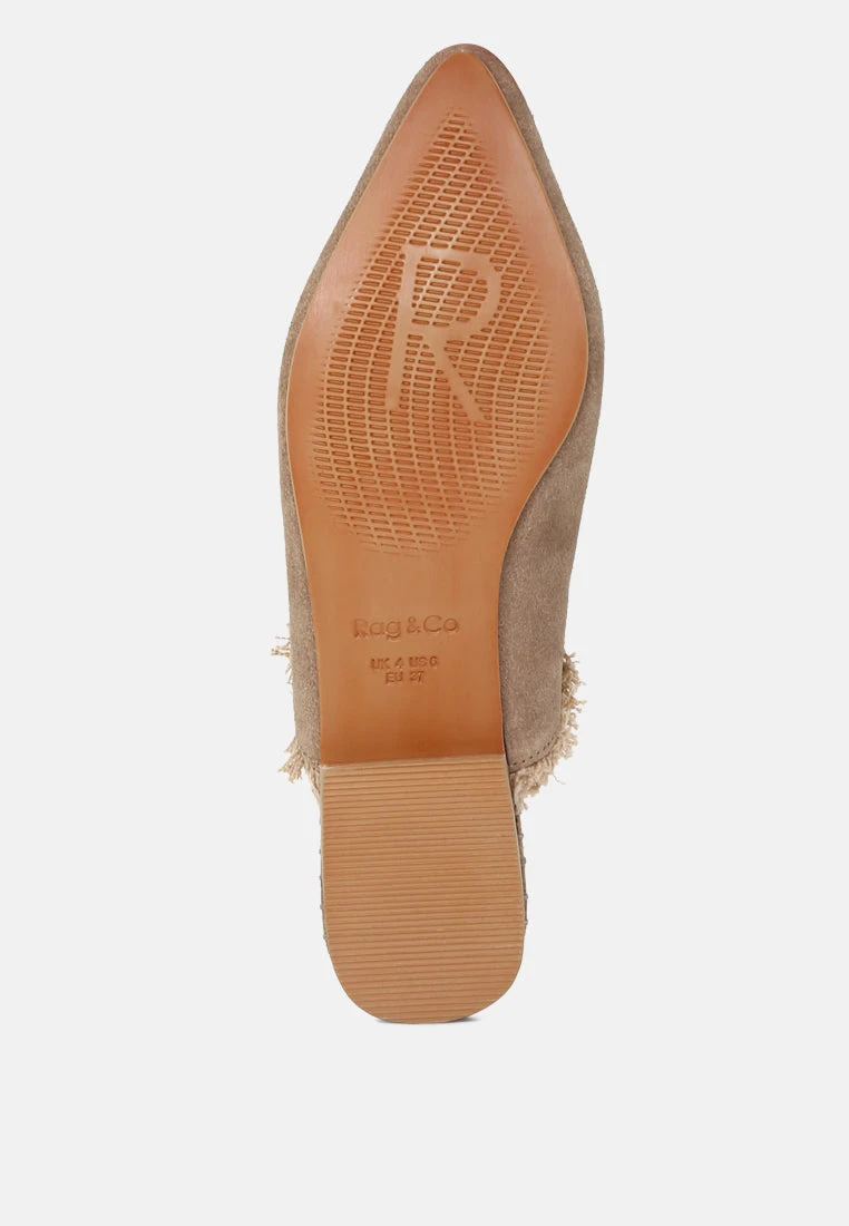 MOLLY Taupe Frayed Leather Mules 8 MOLLY Taupe Frayed Leather Mules - Image 6