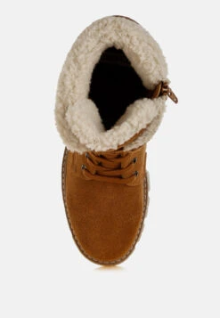 Madoka Fur Collar Chunky Ankle Boots -Her Shoe World MadokaFurCollarChunkyAnkleBootsRCSH5011TAN 8