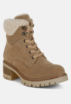 Her Shoe World -Her Shoe World Madoka Fur Collar Chunky Ankle Boots RCSH5011 BEIGE 4