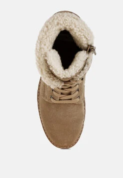 Madoka Fur Collar Chunky Ankle Boots -Her Shoe World Madoka Fur Collar Chunky Ankle Boots RCSH5011 BEIGE 6