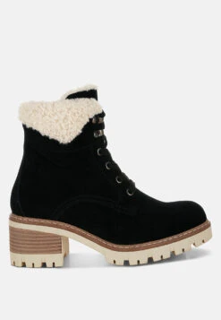 Madoka Fur Collar Chunky Ankle Boots -Her Shoe World Madoka Fur Collar Chunky Ankle Boots RCSH5011 BLACK 4