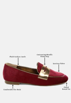 Malta Penny Strap Velvet Loafers -Her Shoe World MaltaPennyStrapVelvetLoafersRCSH5346BURGUNDY 7 8b427cba 0992 4401 bd7f c2411a4eca37