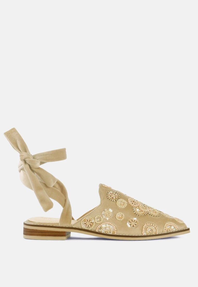 Mande Embroidered Velvet Mules In Beige 4 Mande Embroidered Velvet Mules In Beige - Image 2