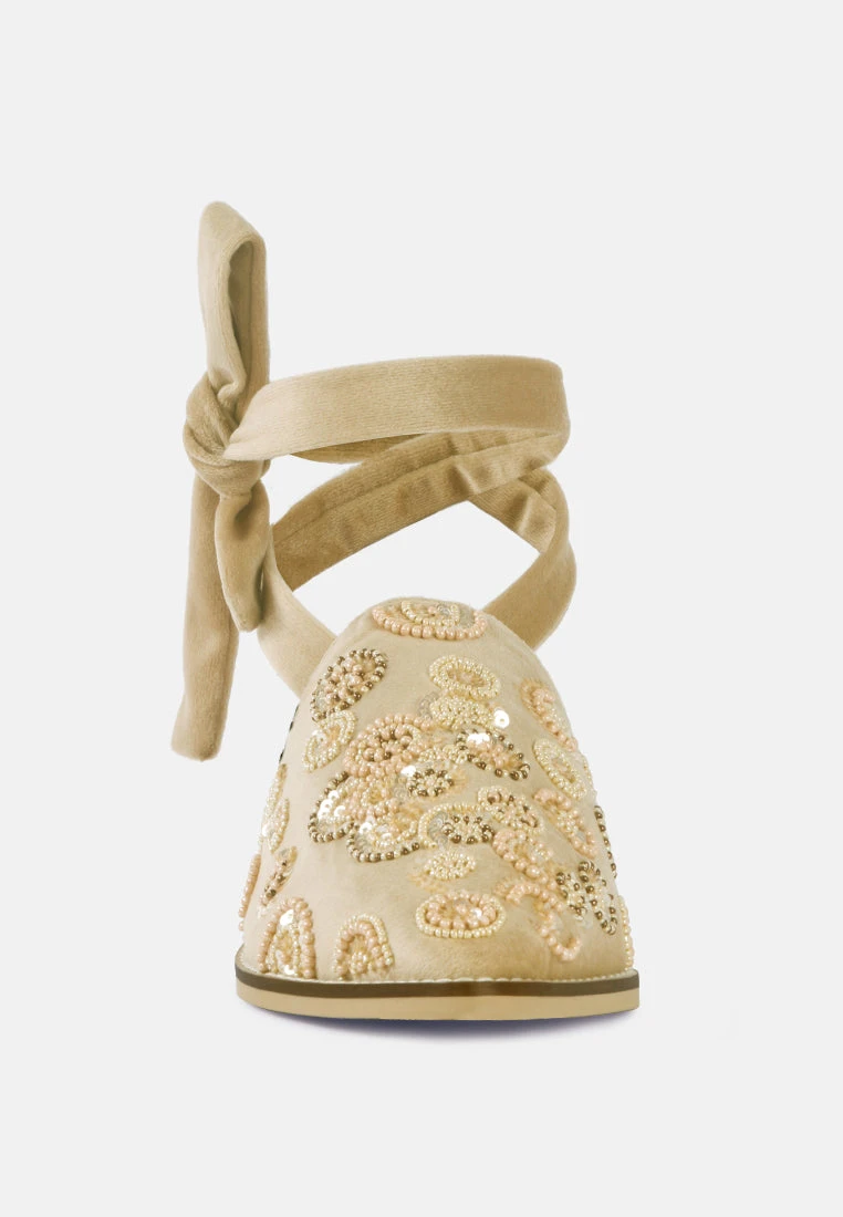 Mande Embroidered Velvet Mules In Beige 5 Mande Embroidered Velvet Mules In Beige - Image 3