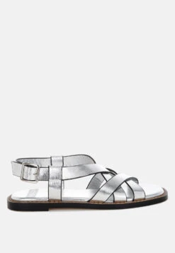 Doata Metallic Genuine Leather Buckled Flats