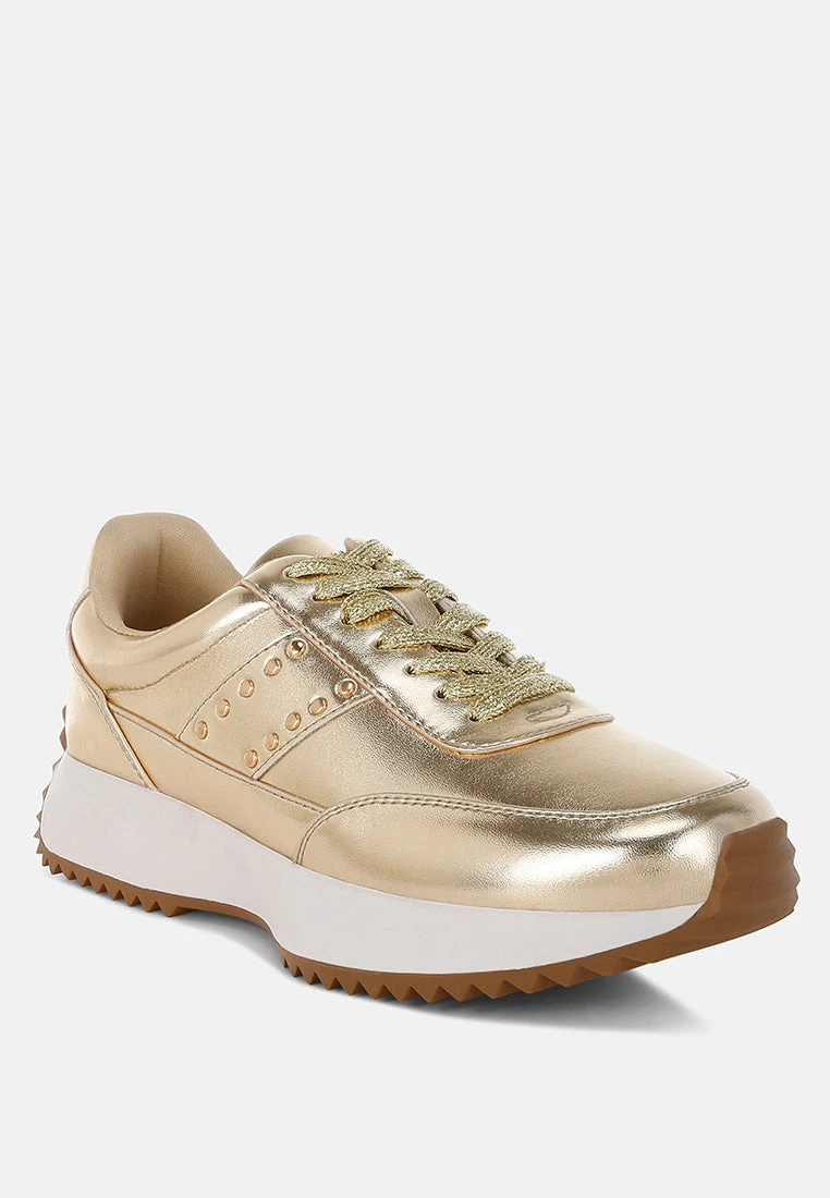 Mujori Metallic Pleather Studded Sneakers 4 Mujori Metallic Pleather Studded Sneakers - Image 2