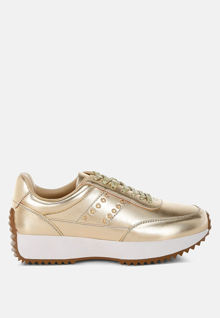 Mujori Metallic Pleather Studded Sneakers 3 Mujori Metallic Pleather Studded Sneakers