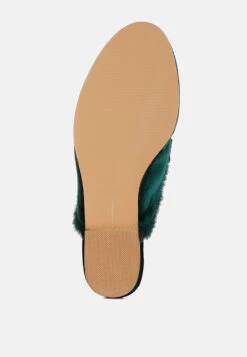 Seyhan Fur Detail Velvet Slip-On Mules -Her Shoe World MulesFurDetailVelvetSlip OnMules RCSH5205 BottleGreen 11
