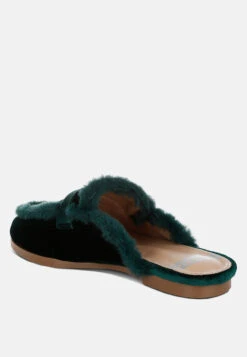 Seyhan Fur Detail Velvet Slip-On Mules -Her Shoe World MulesFurDetailVelvetSlip OnMules RCSH5205 BottleGreen 9