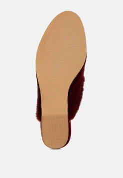 Seyhan Fur Detail Velvet Slip-On Mules -Her Shoe World Mules Fur Detail Velvet Slip On Mules RCSH5205 Burgundy 1