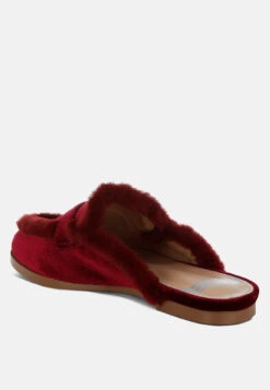 Seyhan Fur Detail Velvet Slip-On Mules -Her Shoe World Mules Fur Detail Velvet Slip On Mules RCSH5205 Burgundy 8