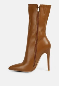 NAGINI Over Ankle Pointed Toe High Heeled Boot In Tan -Her Shoe World NAGINIOverAnklePointedToeHighHeeledBootinTan RCSH2533TAN 4