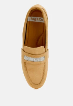 New Ode Rhinestone Penny Strap Loafers -Her Shoe World NewOdeRhinestonePennyStrapLoafersRCSH5058BEIGE 3
