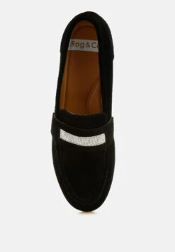 New Ode Rhinestone Penny Strap Loafers -Her Shoe World New Ode Rhinestone Penny Strap Loafers RCSH5058 BLACK 2