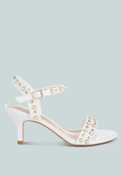 Nidara Studded Real Leather Kitten Heel Sandals